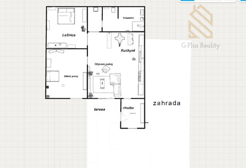 Pronájem bytu 3+kk 90 m2,  zahradou 150 m2 a terasou 20 m2, Brozany nad Ohří ulice Kozí okres Litoměřice